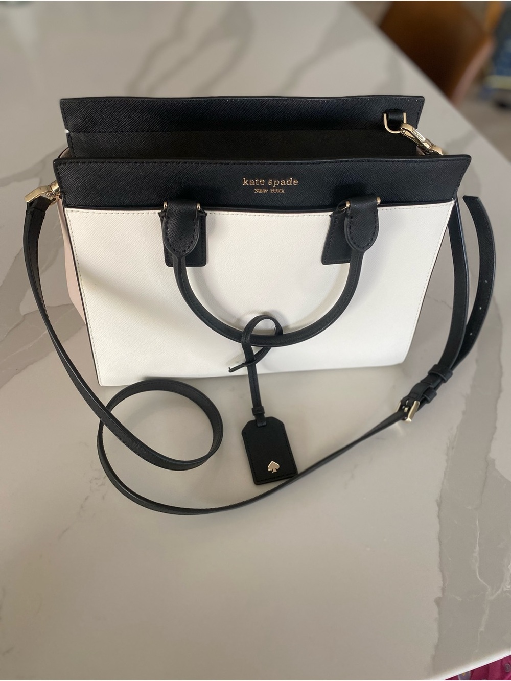 Kate Spade New York Black White Colorblock Medium Satchel Zip Detachable Strap
